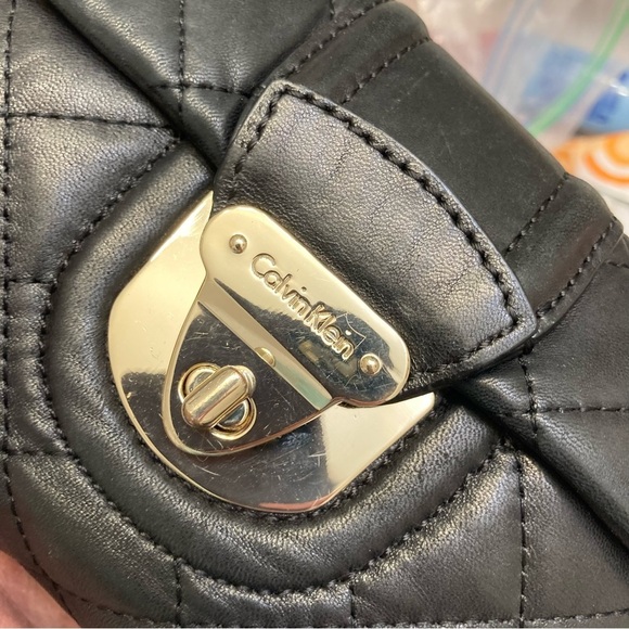 Calvin Klein quilted black leather clutch bag